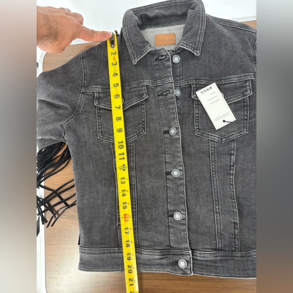 Judy Blue Black Gray Fringe Denim Jacket - Picture 11 of 11